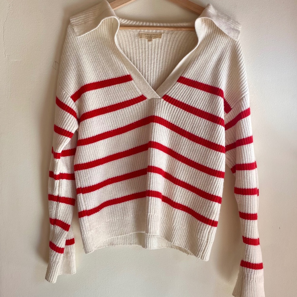 Sezane Tahar Jumper Ecru / Red - Size S